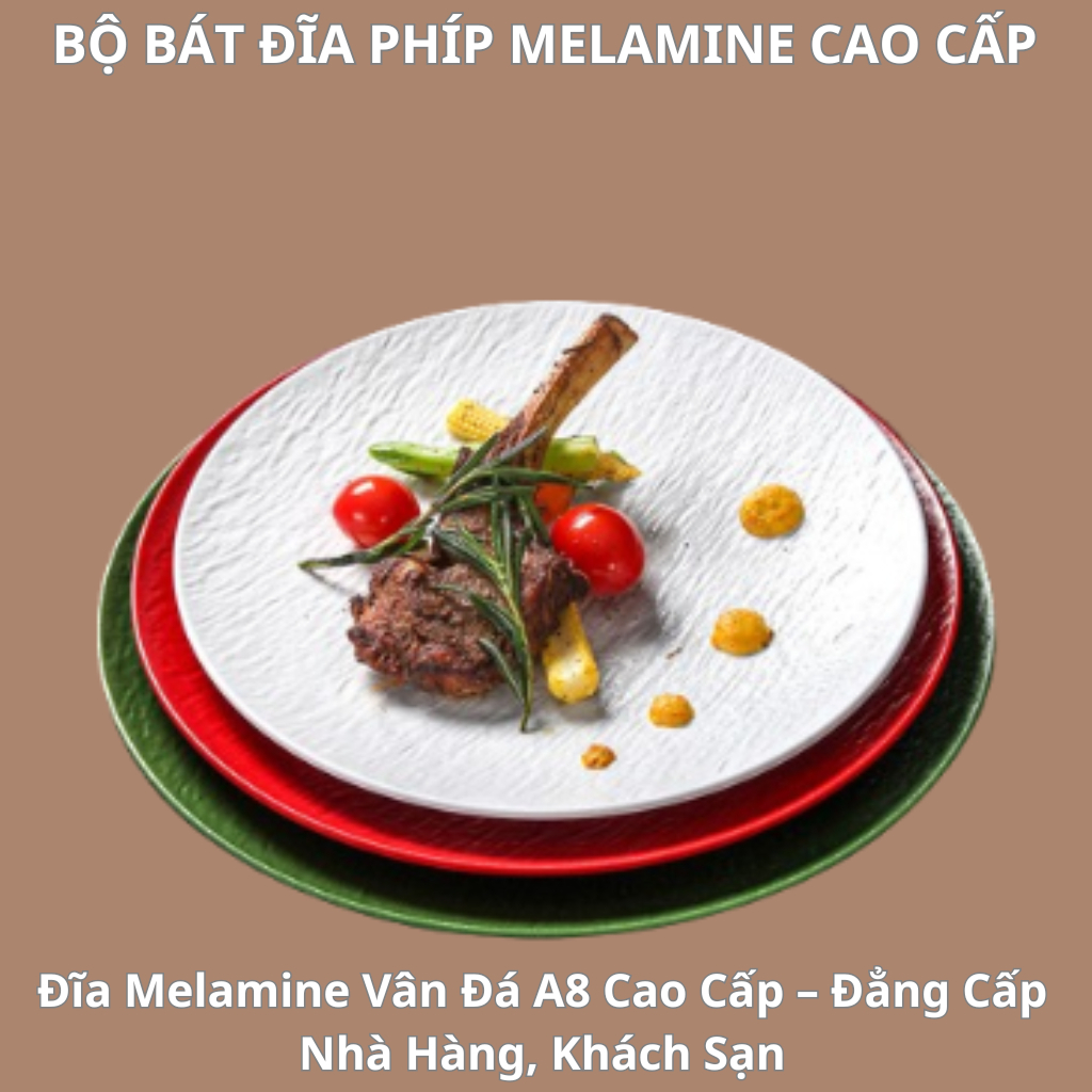 Đĩa Tròn Cạn Vân Đá Trắng Melamine A8 Cao Cấp B386-12