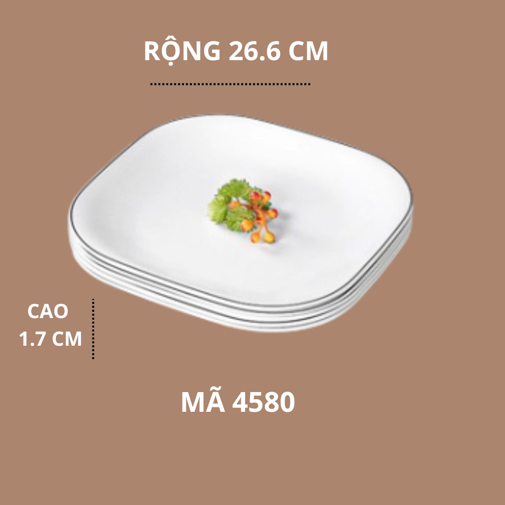 Đĩa Vuông Trắng Viền Đen Phong Cách Bắc Âu Melamine A8 4580