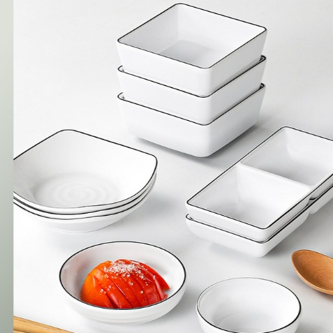 Bát Chấm Vuông Phíp Trắng Viền Đen Melamine Phong Cách Bắc Âu 3735