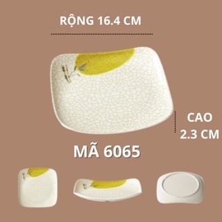 Đĩa Vuông Bầu Sâu Phíp Hoạ Tiết Lá Tre Phong Cách Nhật Bản 6065