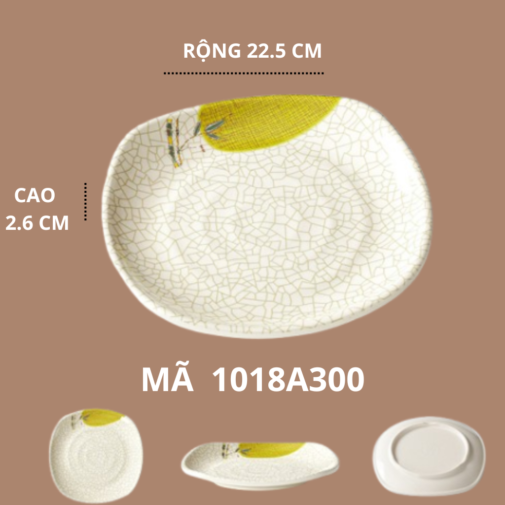 Đĩa Phíp Tròn Vuông Bo Cạnh Hoá Tiết Lá Tre Phong Cách Nhật Bản 1018A300