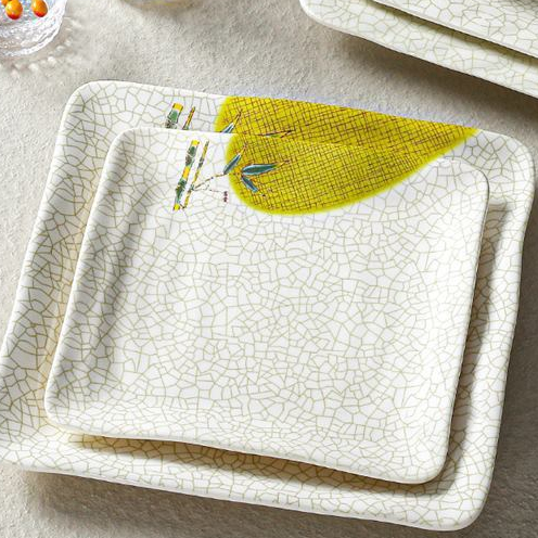 Đĩa Vuông Phíp Hoạ Tiết Lá Tre Phong Cách Nhật Bản 4485