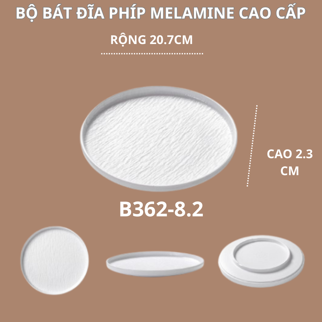 Đĩa Tròn Sâu Vân Đá Trắng Melamine A8 Cao Cấp B362-8.2