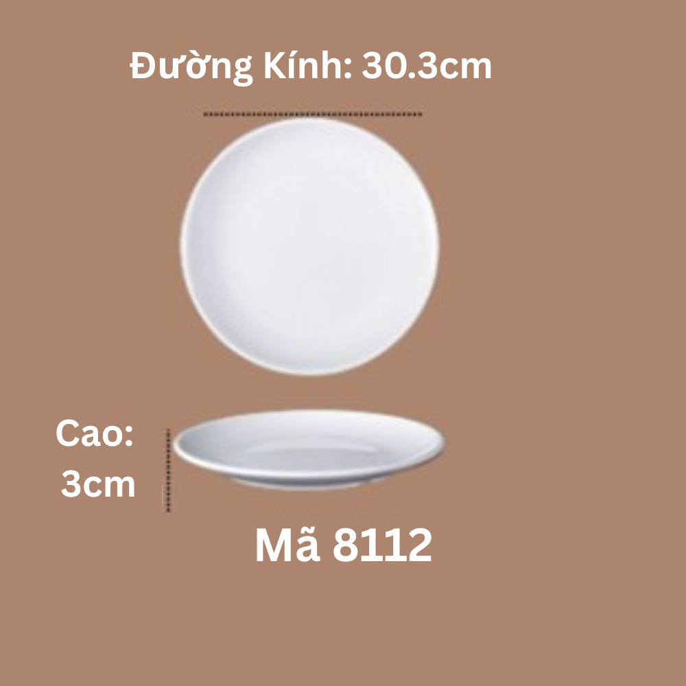 Đĩa Tròn Cạn Phíp Melamine A5 Trắng Cao Cấp 8112