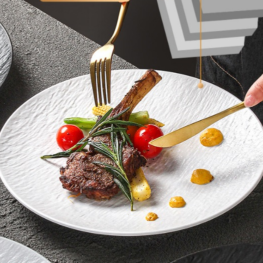 Đĩa Tròn Cạn Vân Đá Trắng Melamine A8 Cao Cấp B386-8