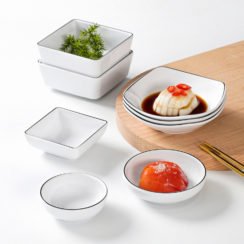 Bát Chấm Tròn Phíp Trắng Viền Đen Melamine Phong Cách Bắc Âu B35