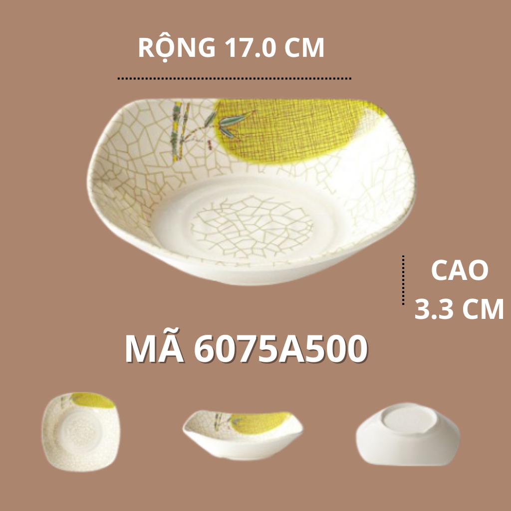 Đĩa Phíp Bầu Tròn Sâu Hoạ Tiết Lá Tre Phong Cách Truyền Thống Nhật Bản 6075A500
