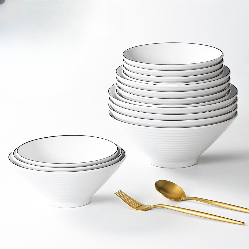 Tô Mỳ LB Phíp Trắng Viền Đen Phong Cách Bắc Âu Melamine A5 LB009A800