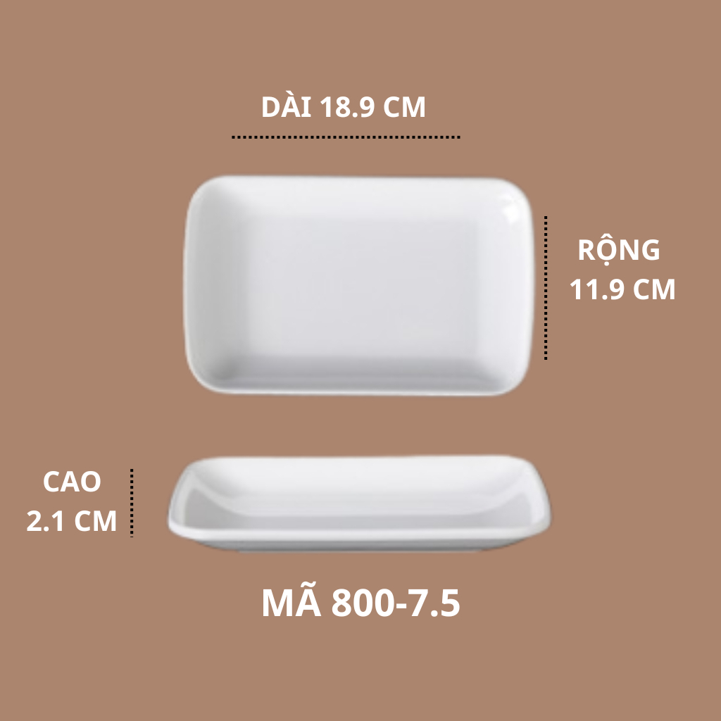 Đĩa Chữ Nhật Sâu Phíp Trắng Cao Cấp Melamine A5 800-7.5