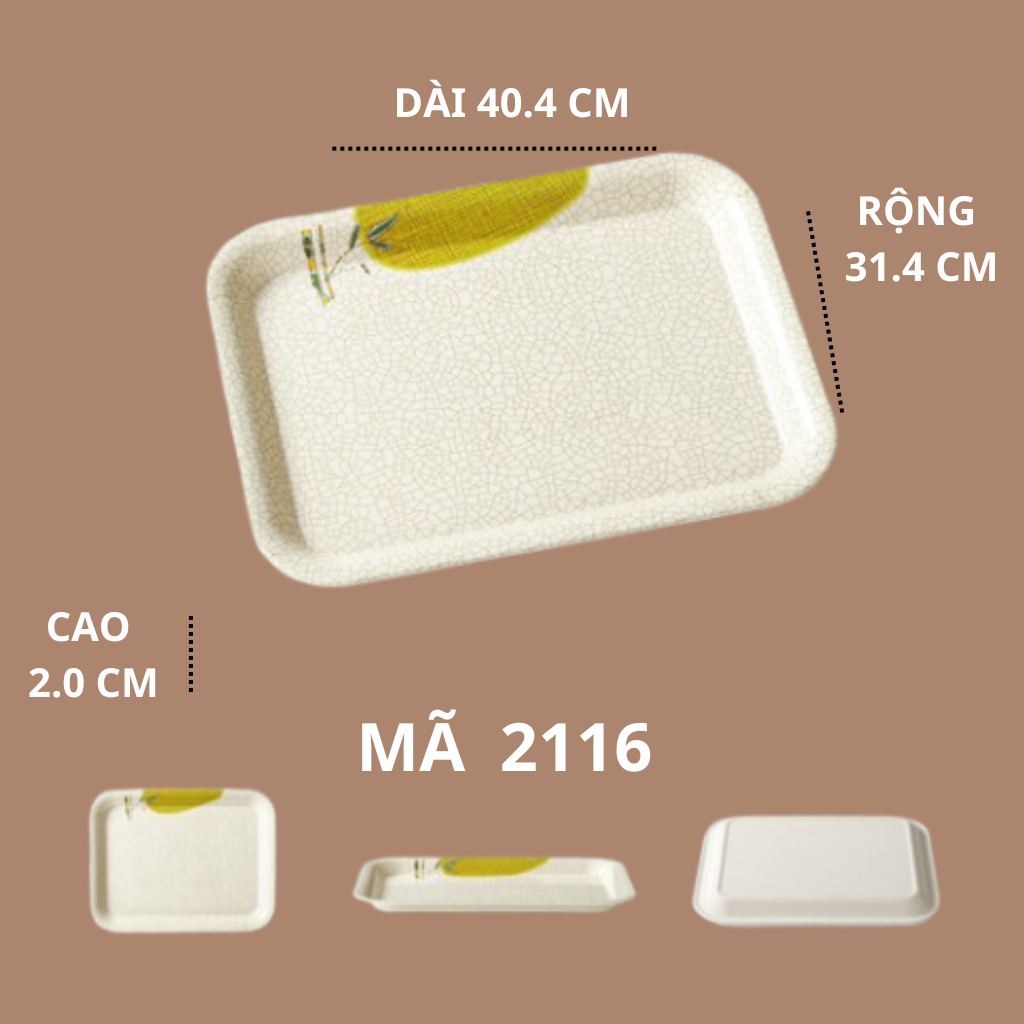 Khay Chữ Nhật Phíp Hoạ Tiết Lá Tre Phong Cách Nhật Bản 2116