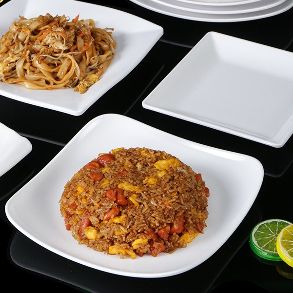 Đĩa Vuông Bầu Sâu Trắng Cao Cấp Melamine A5 6085