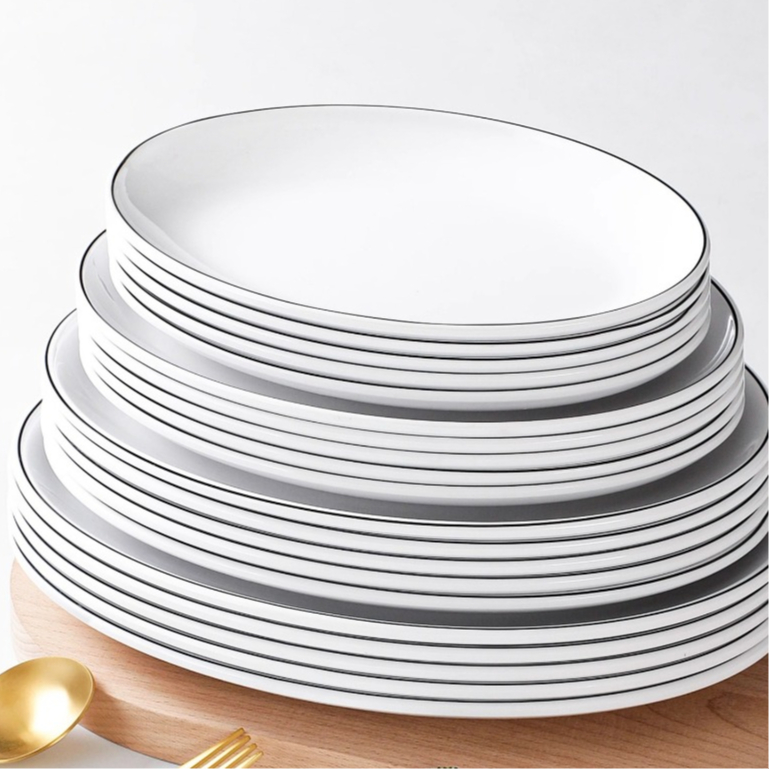 Đĩa Soài Trắng Viền Đen Phong Cách Bắc Âu Melamine A5 7111