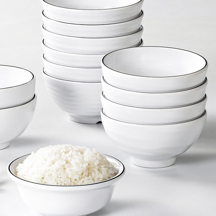 Bát Ăn Cơm Trơn Phíp Trắng Viền Đen Melamine Phong Cách Bắc Âu 045SA100