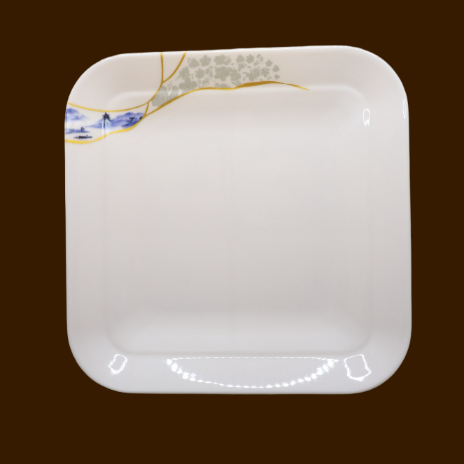 Đĩa Vuông Có Viền Hoa Phương Đông Melamine Cao Cấp 400-9.6