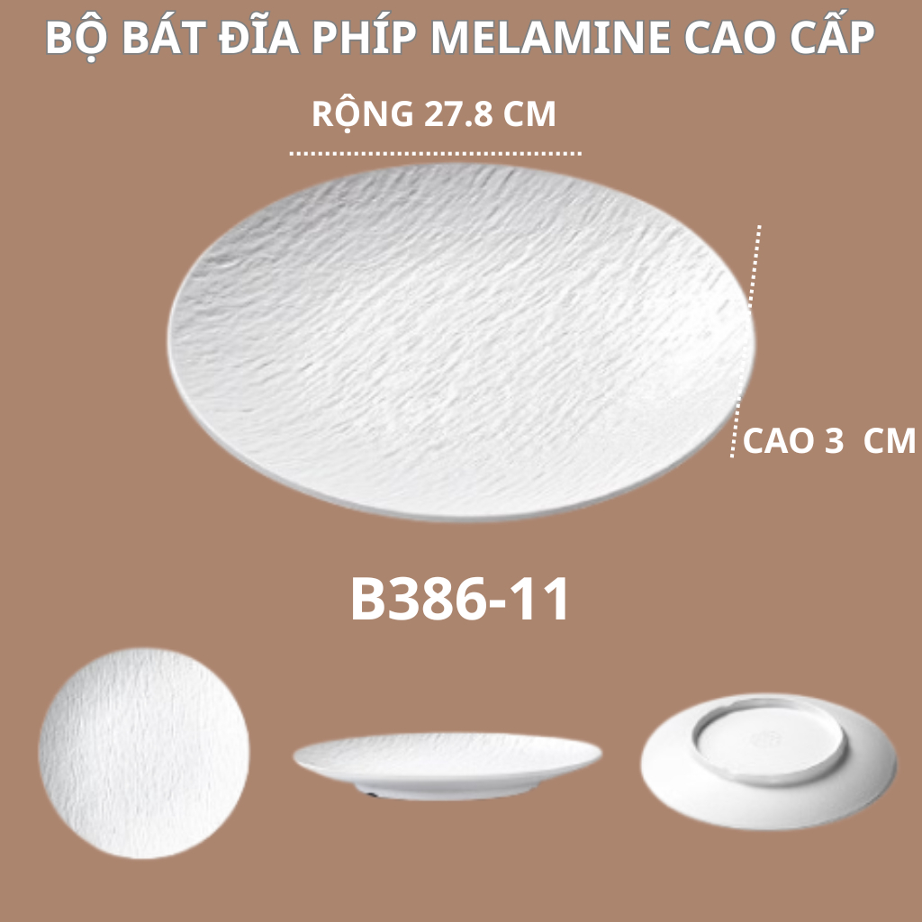 Đĩa Tròn Cạn Vân Đá Trắng Melamine A8 Cao Cấp B386-11