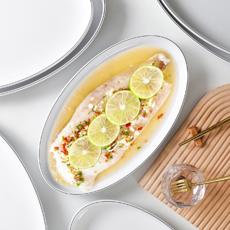 Đĩa Soài Trắng Viền Đen Phong Cách Bắc Âu Melamine A5 7111