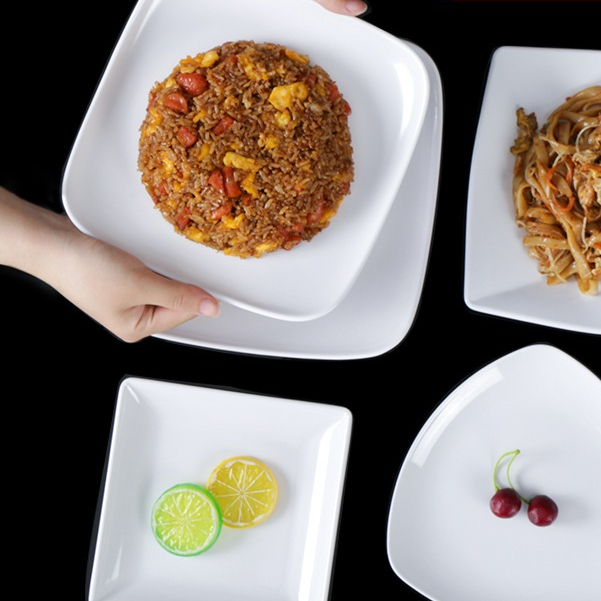 Đĩa Vuông Bầu Sâu Trắng Cao Cấp Melamine A5 6065