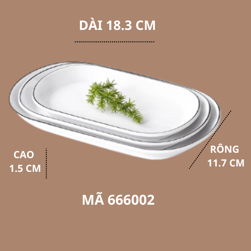 Đĩa Bầu Phíp Trắng Viền Đen Phong Cách Bắc Âu Melamine A5 666002
