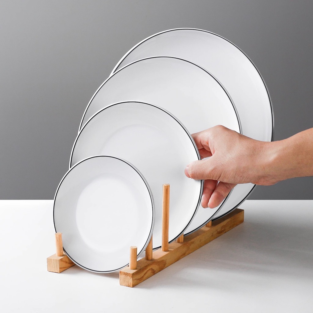 Đĩa Tròn Trắng Viền Đen Phong Cách Bắc Âu Melamine A5 8110