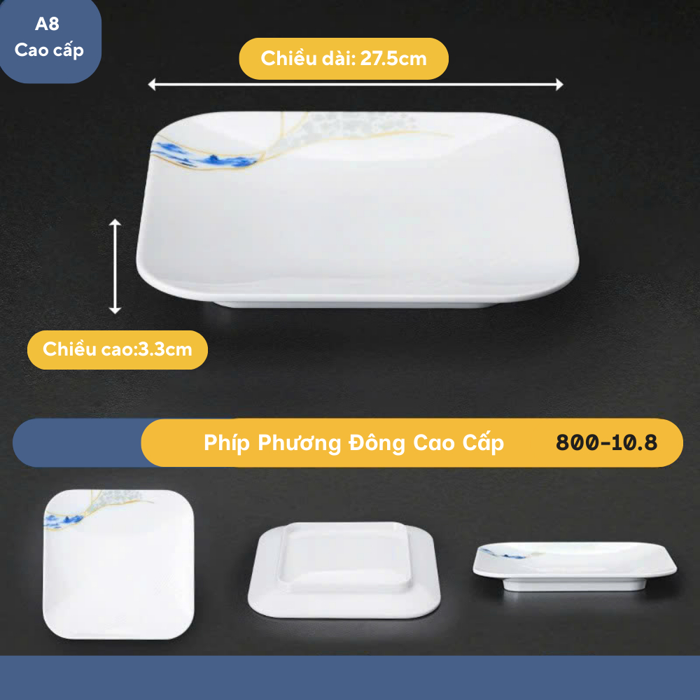 Đĩa Hoa Phương Đông Vuông Melamine Cao Cấp 800-10.8