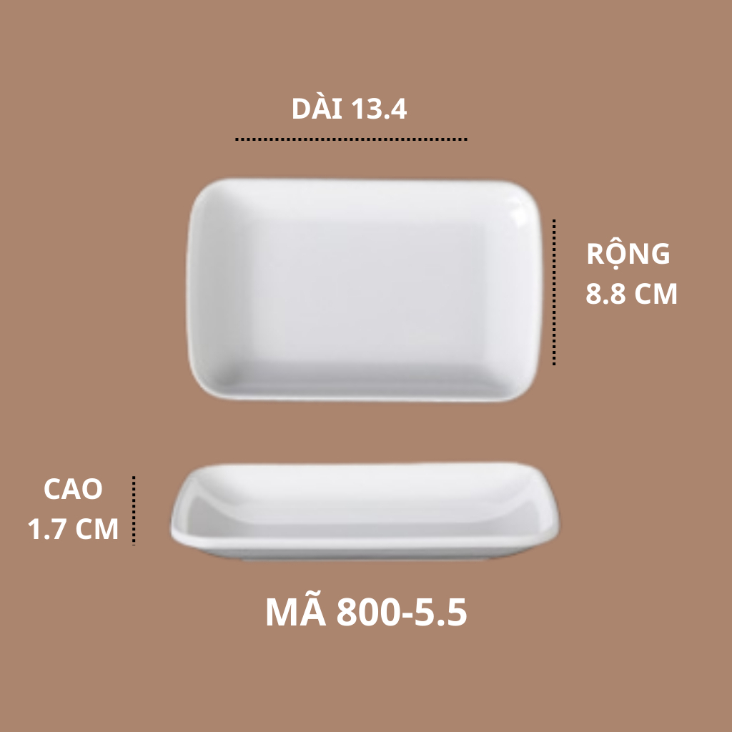 Đĩa Chữ Nhật Sâu Phíp Trắng Cao Cấp Melamine A5 800-5.5
