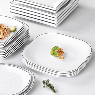 Đĩa Vuông Trắng Viền Đen Phong Cách Bắc Âu Melamine A8 4570