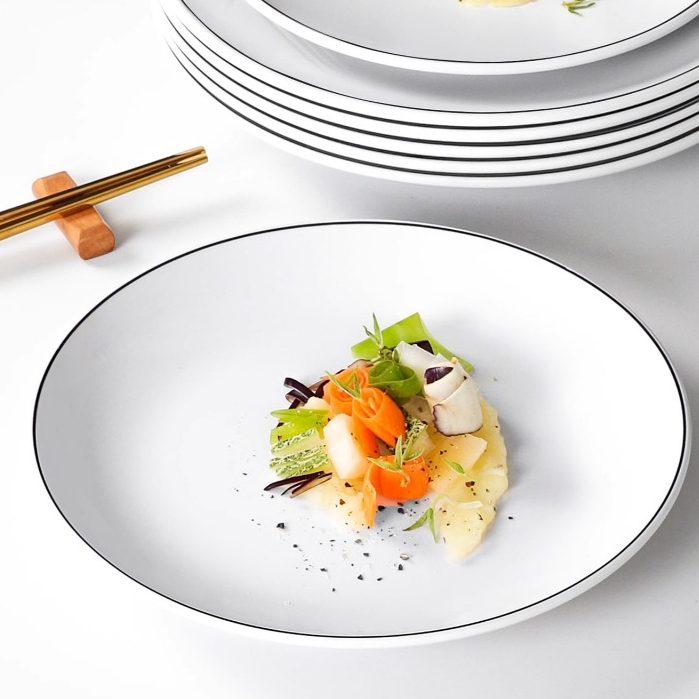 Đĩa Tròn Trắng Viền Đen Phong Cách Bắc Âu Melamine A5 8112