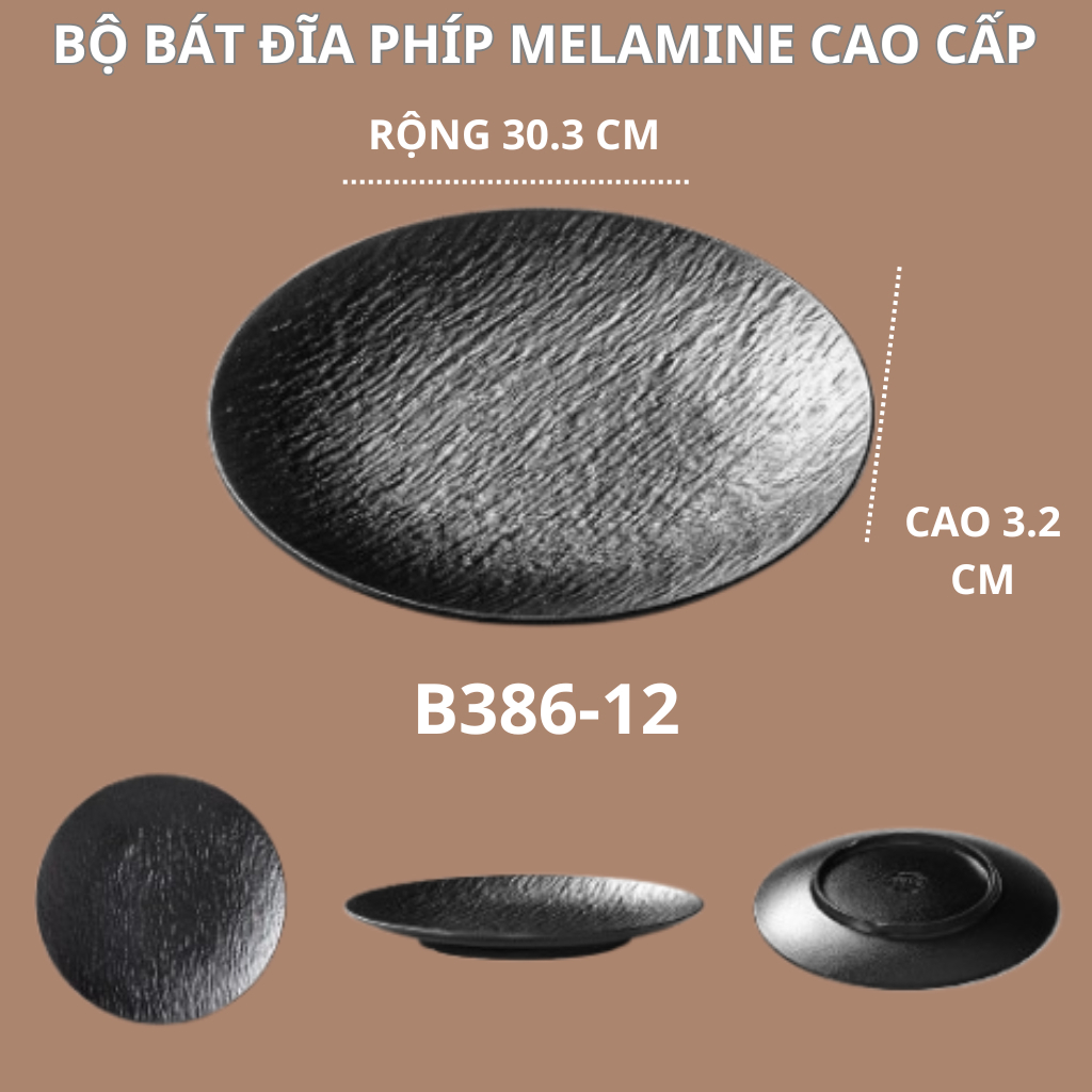 Đĩa Vân Đá Đen Melamine A8 Cao Cấp B386-12