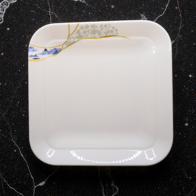 Đĩa Vuông Có Viền Hoa Phương Đông Melamine Cao Cấp 400-9.6
